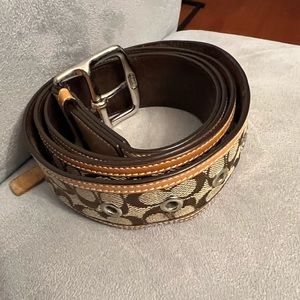 COACH 3531 Extra Large Women’s Signature Belt Brown / Tan Leather & Cloth